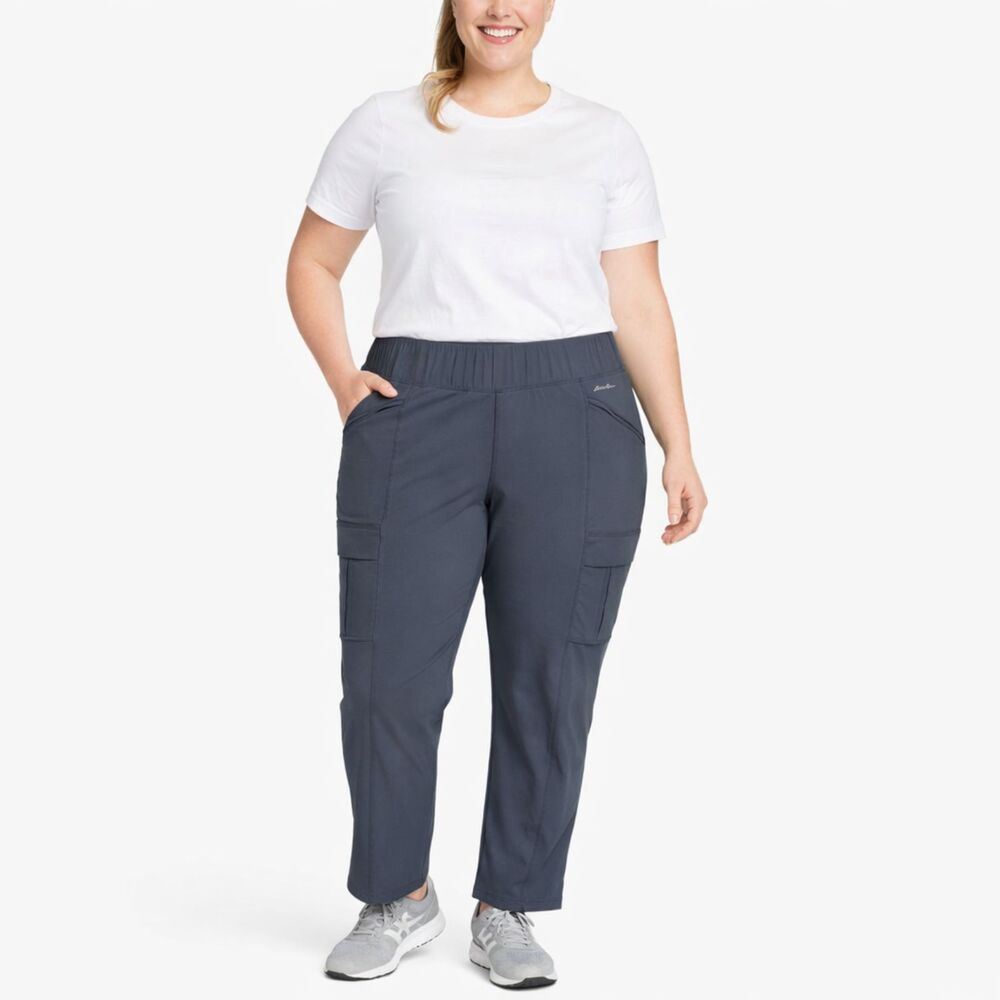 Eddie Bauer Travex Pull-On Cargo Hiking Travel Gray Pants Size 16 LIKE NEW